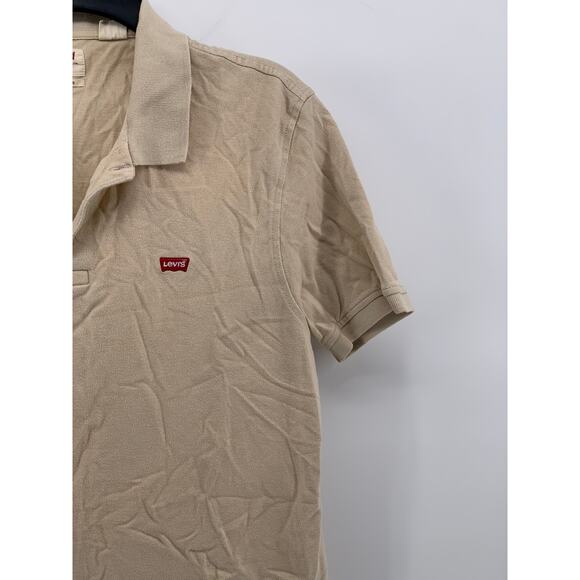 LEVI'S Men's Tan Solid Embroidered Logo Short Sleeve Housemark Polo Shirt SZ M - Picture 3 of 12